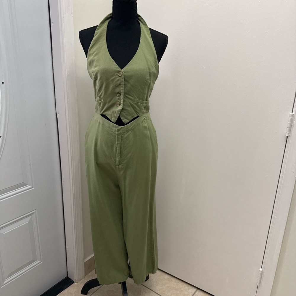 Elegant Olive Halter Jumpsuit